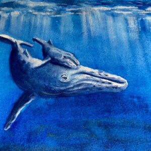 Sketch painting of a whale inside the water