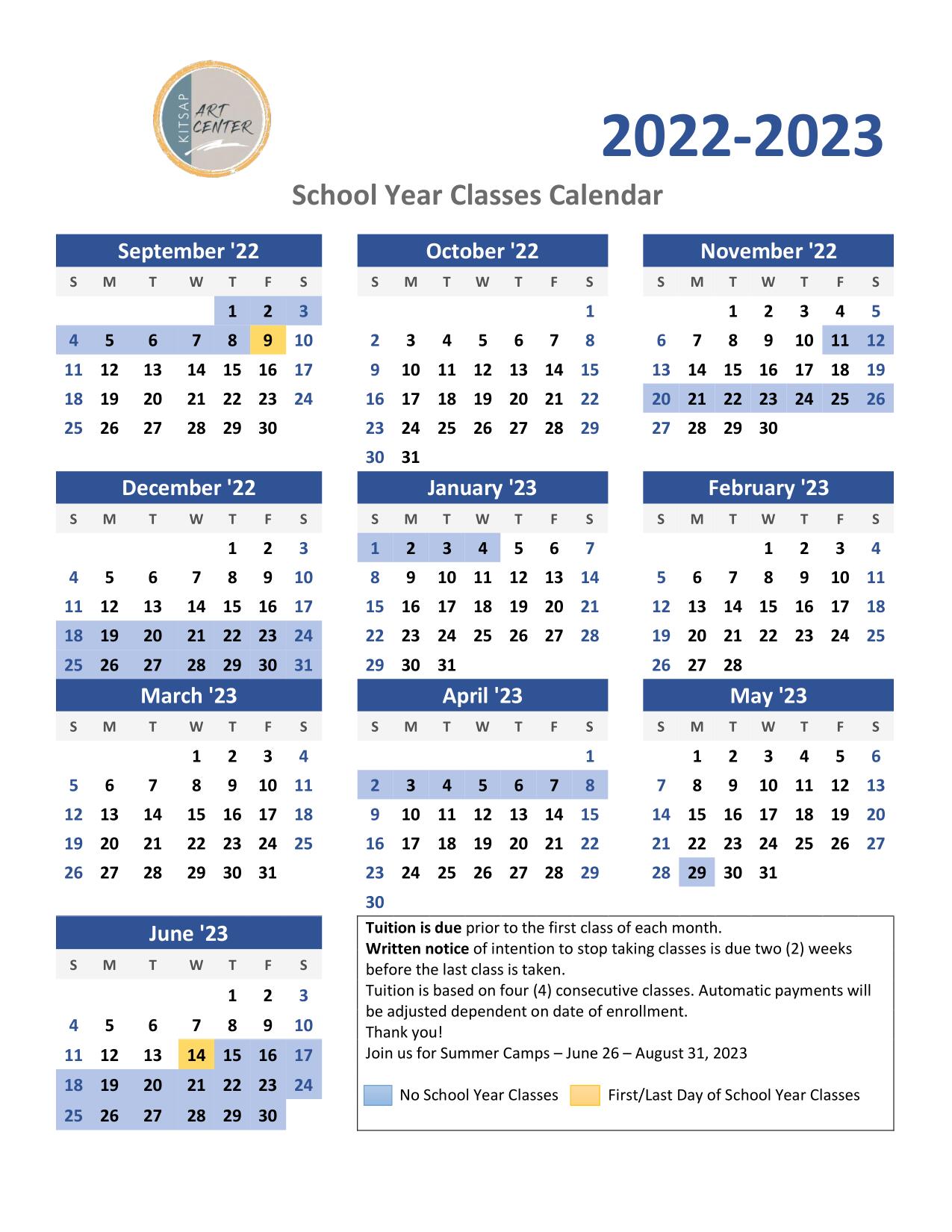 2022-2023 School Year Class Calendar