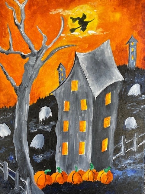 Halloween themed House Painting With Backyard Burial