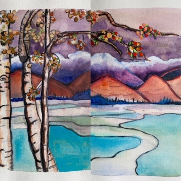 Two Landscape Watercolor Paintings Displayed Together
