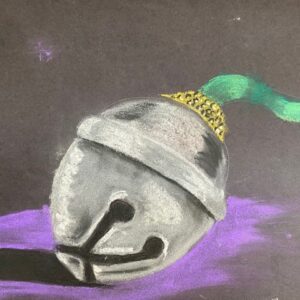 Silver Color Holiday Bell With Green Ribbon Painting