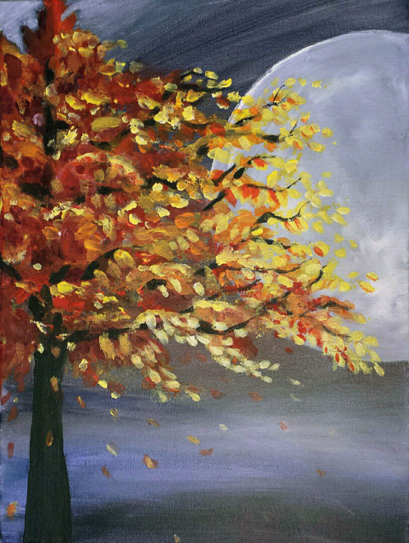 Fall Tree With Moon in the Background
