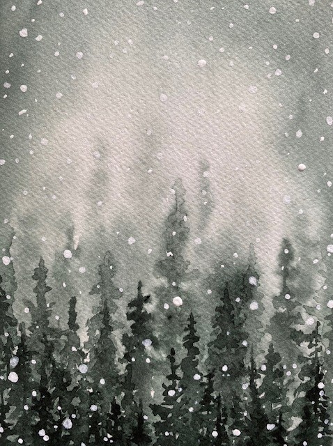 A monochrome watercolor painting of snow