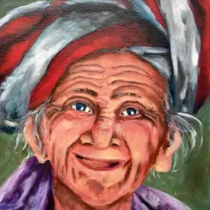 A Portrait of an Old Lady in Oil Color Painting