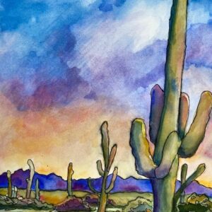 Watercolor Cactus Landscape Painting Image