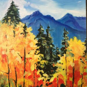 A Painting of Fall Landscape With Mountain Ranges