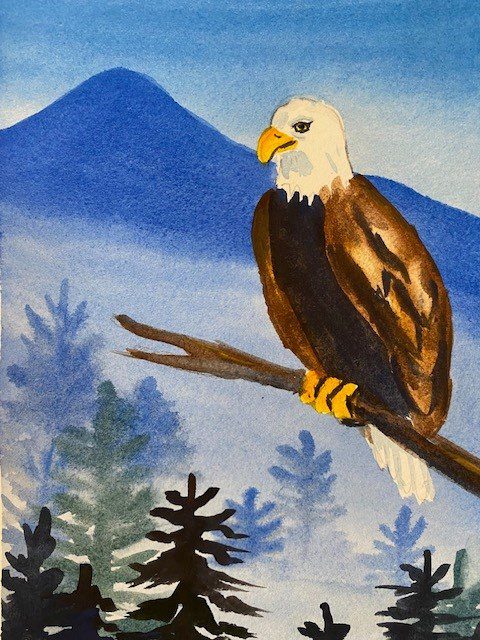 A Painting of an Eagle on a Wooden Branch